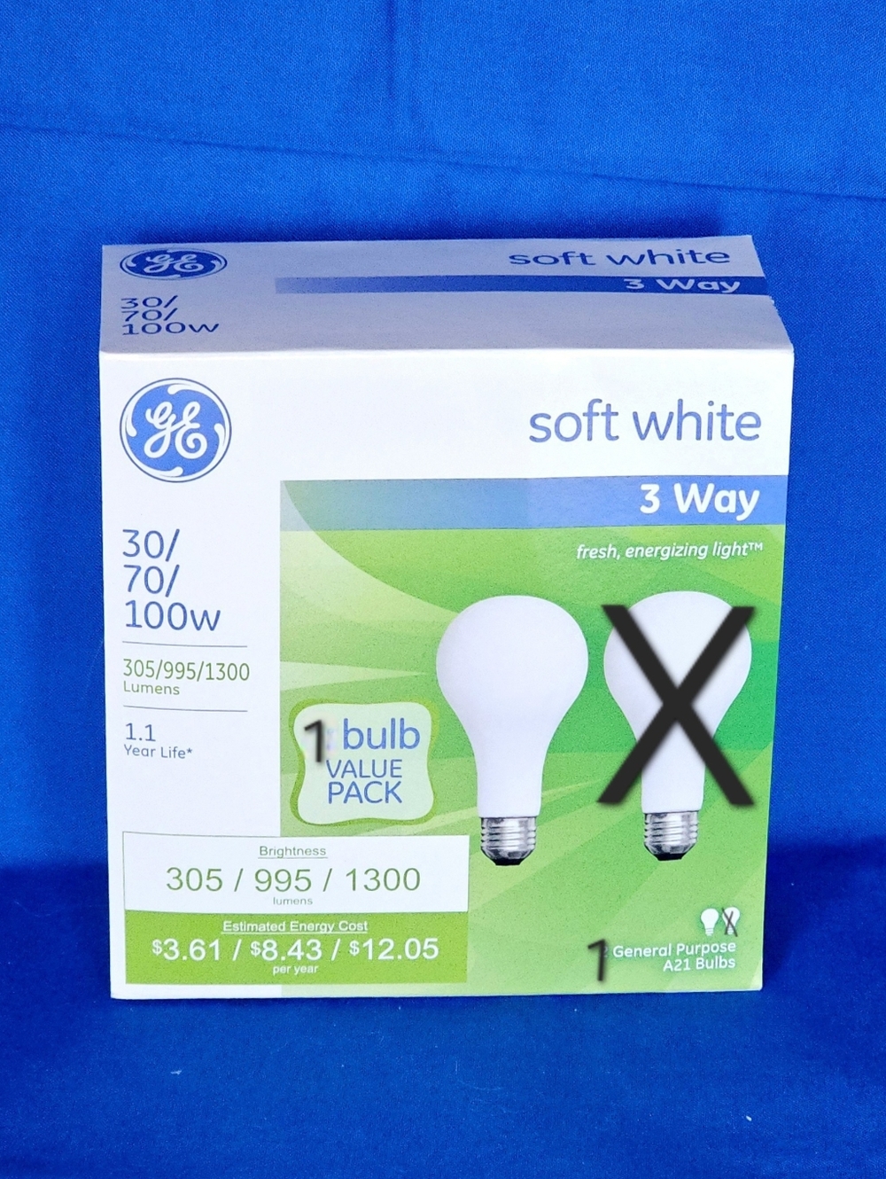 (1) GE Soft White 3 Way Light Bulb 30/70/100 Watt A21 NEW 120V TESTED (One Pack)